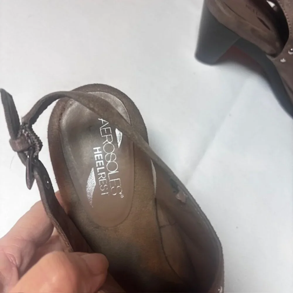 Aerosoles Heelrest Brown Suede Slingback Booties | Size 8.5